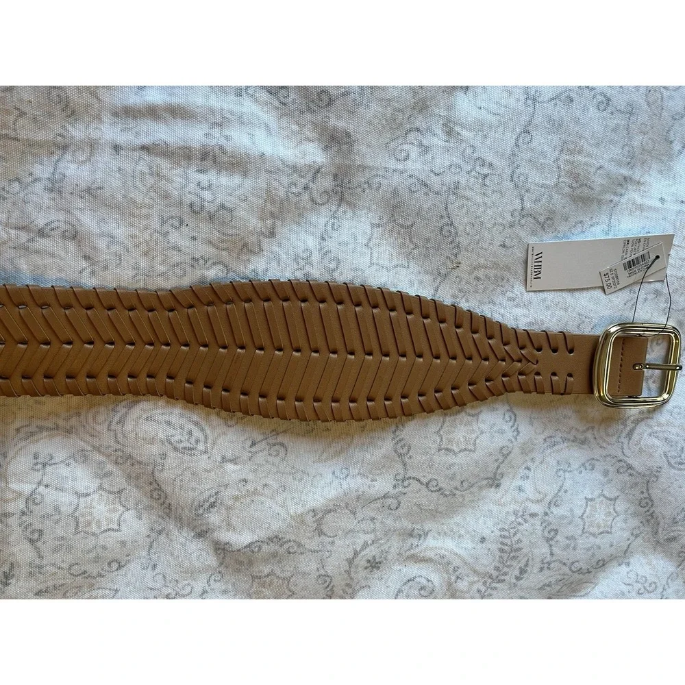 White House Black‎ Market Faux Leather Woven Belt S/P Gold Tone Buckle Vachetta